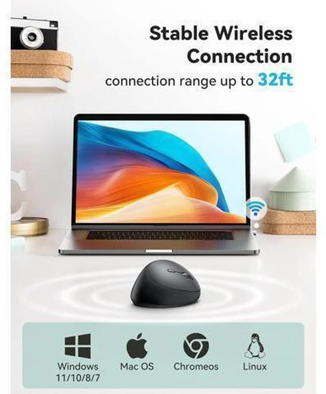 Alt view image 4 of 7 - Ergonomic Mouse 4800 DPI Wireless Vertical Mouse 5 Adjustable DPI Levels 6 Buttons 2.4G Silent Wireless Mouse for Laptop PC Chromebook Mac - Black