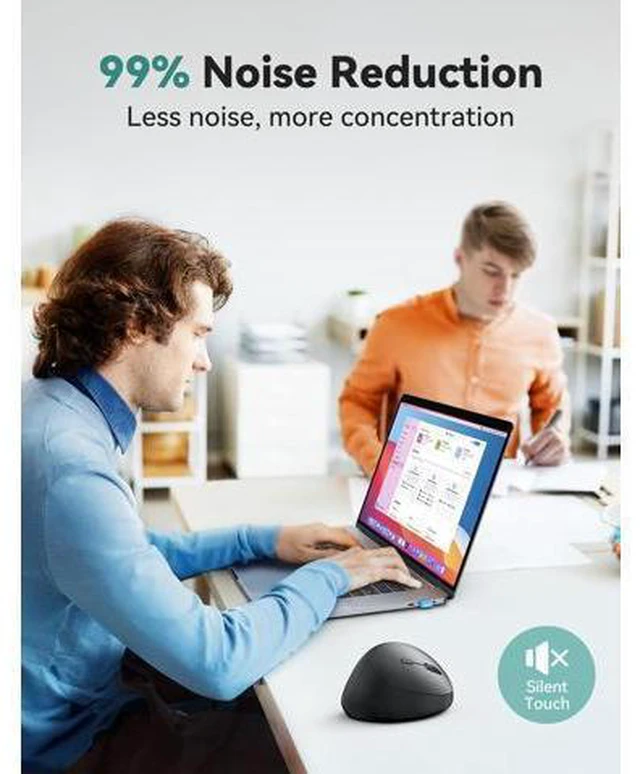 Alt view image 7 of 7 - Ergonomic Mouse 4800 DPI Wireless Vertical Mouse 5 Adjustable DPI Levels 6 Buttons 2.4G Silent Wireless Mouse for Laptop PC Chromebook Mac - Black