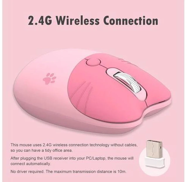 Alt view image 2 of 7 - Lomiluskr Cute Cat Wireless Mouse, Lightweight Soundless Mouse, 2.4G Wireless Mice, Candy Colors, Kawaii Mouse for Girls and Kids (Pink)