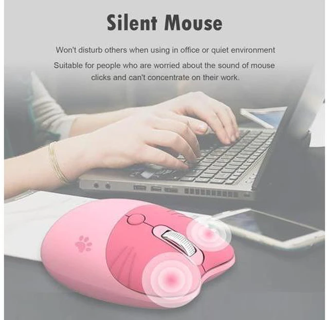 Alt view image 3 of 7 - Lomiluskr Cute Cat Wireless Mouse, Lightweight Soundless Mouse, 2.4G Wireless Mice, Candy Colors, Kawaii Mouse for Girls and Kids (Pink)