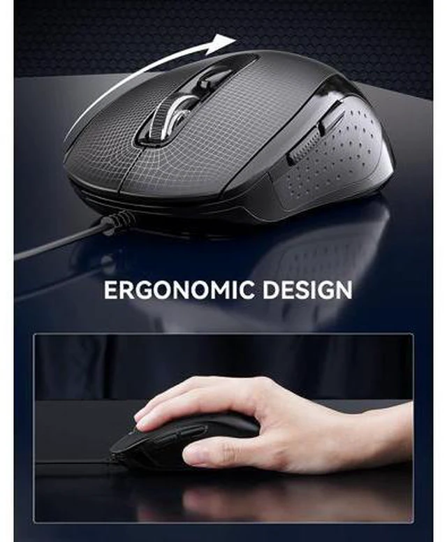 Alt view image 3 of 7 - Wired Mouse USB Wired Computer Mouse 3600DPI 4 Adjustable Levels 6-Button Ergonomic Mice Home and Office Mouse for Laptop PC Desktop Notebook - Black