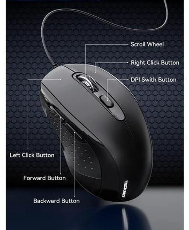 Alt view image 5 of 7 - Wired Mouse USB Wired Computer Mouse 3600DPI 4 Adjustable Levels 6-Button Ergonomic Mice Home and Office Mouse for Laptop PC Desktop Notebook - Black