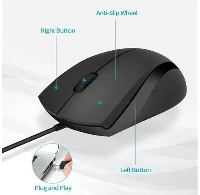 Alt view image 3 of 7 - Zell Silent Wired Mouse, 1000 Dpi 5Ft Cord Quiet Button Optical Computer Mouse, Left Right Hand Use, For Laptop Chromebook Mac Notebook, Matte Black