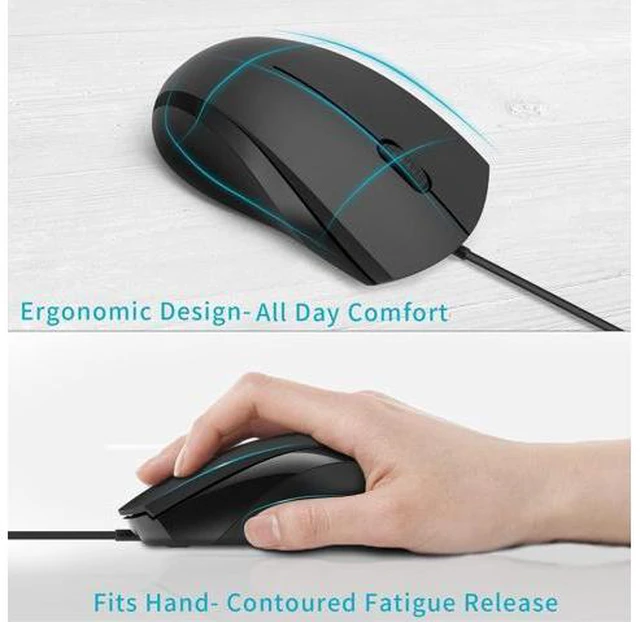 Alt view image 2 of 7 - Zell Silent Wired Mouse, 1000 Dpi 5Ft Cord Quiet Button Optical Computer Mouse, Left Right Hand Use, For Laptop Chromebook Mac Notebook, Matte Black