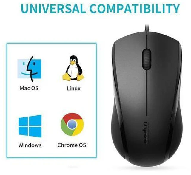 Alt view image 5 of 7 - Zell Silent Wired Mouse, 1000 Dpi 5Ft Cord Quiet Button Optical Computer Mouse, Left Right Hand Use, For Laptop Chromebook Mac Notebook, Matte Black