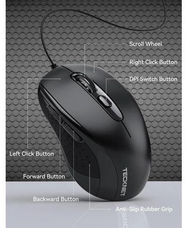 Alt view image 2 of 7 - Wired Mouse, USB Wired Computer Mice, 3600DPI 4 Adjustable Levels, 6-Button Ergonomic Mouse for Laptop PC Desktop Notebook - Black
