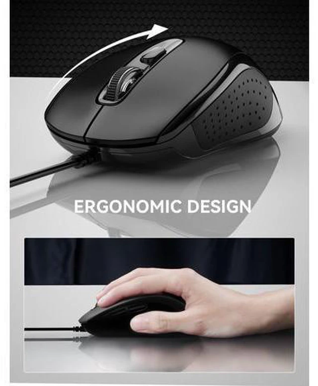 Alt view image 4 of 7 - Wired Mouse, USB Wired Computer Mice, 3600DPI 4 Adjustable Levels, 6-Button Ergonomic Mouse for Laptop PC Desktop Notebook - Black