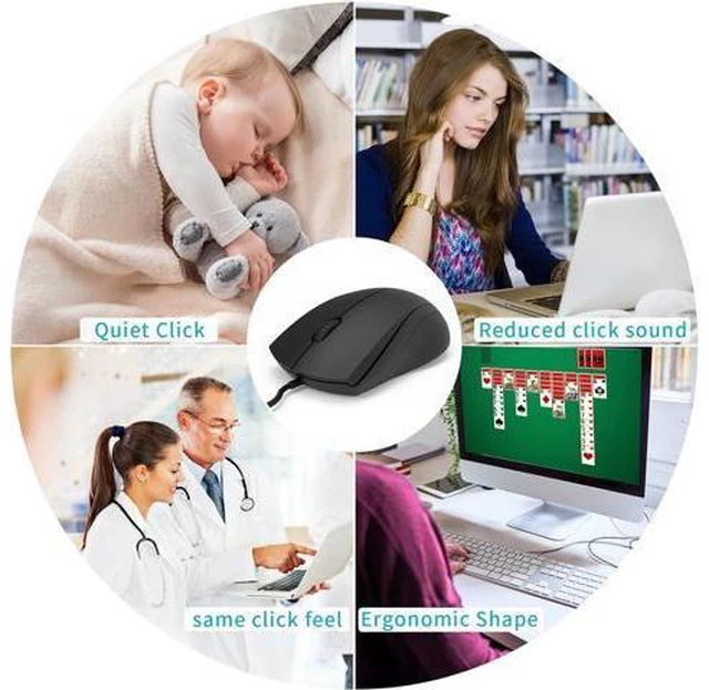 Alt view image 6 of 7 - Zell Silent Wired Mouse, 1000 Dpi 5Ft Cord Quiet Button Optical Computer Mouse, Left Right Hand Use, For Laptop Chromebook Mac Notebook, Matte Black