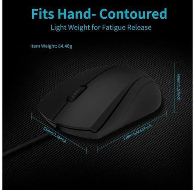 Alt view image 7 of 7 - Zell Silent Wired Mouse, 1000 Dpi 5Ft Cord Quiet Button Optical Computer Mouse, Left Right Hand Use, For Laptop Chromebook Mac Notebook, Matte Black