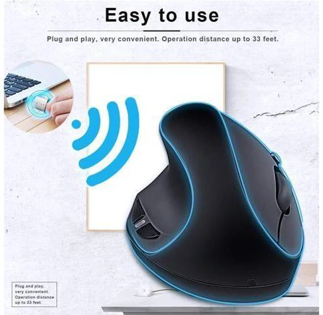 Alt view image 3 of 7 - SUNGI Left-Handed Mouse,2.4GHz Ergonomic Vertical DPI 800/1200/1600 Wireless Mouse with USB Receiver for Left Hand,Black