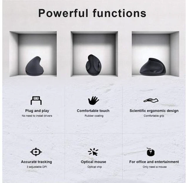 Alt view image 6 of 7 - SUNGI Left-Handed Mouse,2.4GHz Ergonomic Vertical DPI 800/1200/1600 Wireless Mouse with USB Receiver for Left Hand,Black
