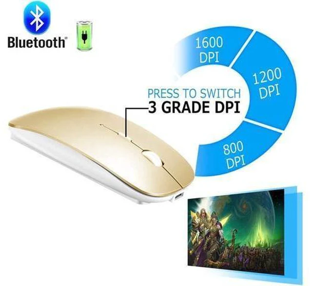 Alt view image 2 of 6 - Rechargeable Bluetooth Mouse for MacBook/MacBook air/Pro/iPad, Wireless Mouse for Laptop/Notebook/pc/iPad/Chromebook (Gold)