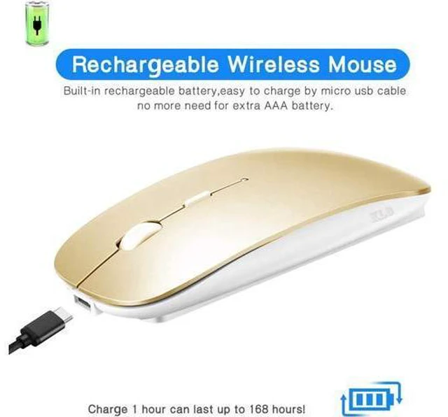 Alt view image 4 of 6 - Rechargeable Bluetooth Mouse for MacBook/MacBook air/Pro/iPad, Wireless Mouse for Laptop/Notebook/pc/iPad/Chromebook (Gold)