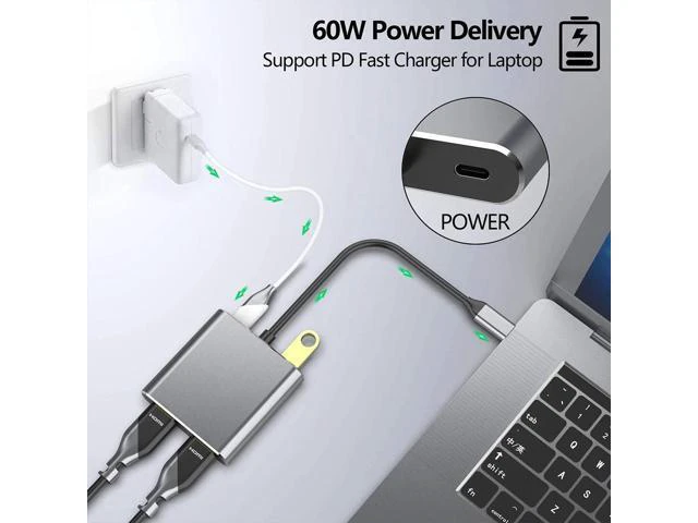 Alt view image 3 of 5 - 4 in 1 Portable USB 3.1 Type C HUB Converter Dual 4K USB 3.0 PD Charge Video Audio Adapter Laptop Cable Splitters