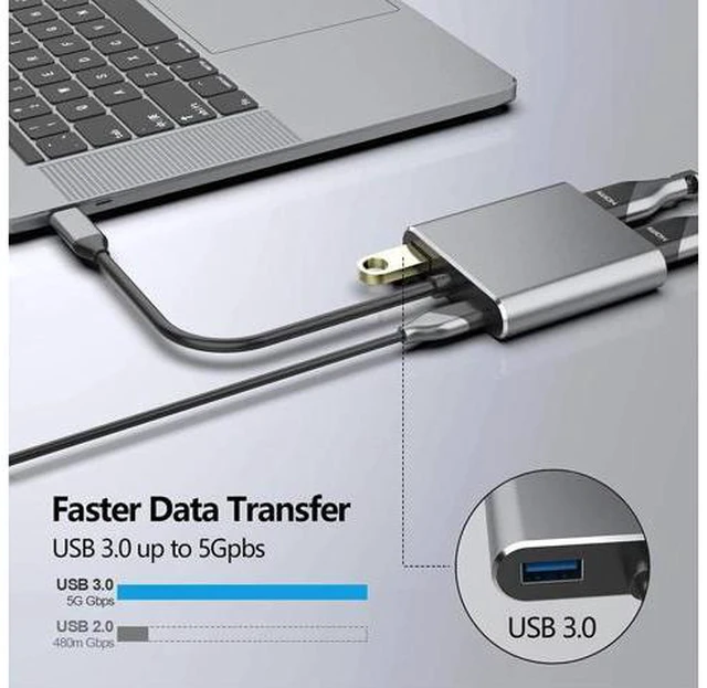 Alt view image 4 of 5 - 4 in 1 Portable USB 3.1 Type C HUB Converter Dual 4K USB 3.0 PD Charge Video Audio Adapter Laptop Cable Splitters