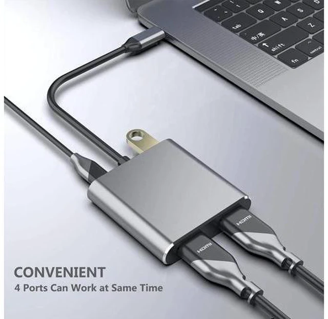 Alt view image 5 of 5 - 4 in 1 Portable USB 3.1 Type C HUB Converter Dual 4K USB 3.0 PD Charge Video Audio Adapter Laptop Cable Splitters