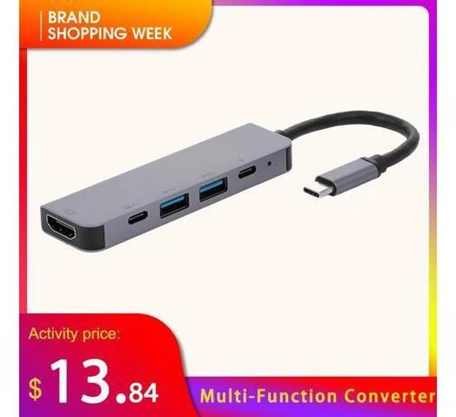 Main image of 5-Port 5IN1 Type-C to PD USB*2 HDTV TypeC Adapter Multi-Function Converter 4K for Macbook HDTV Projector Plug & Play usb hubs