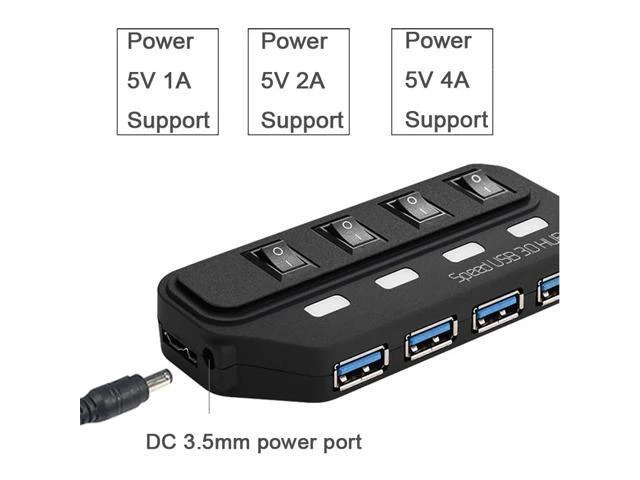 Alt view image 3 of 5 - 5Gbps USB 3.0 HUB 4 USB Ports Switch LED Splitter Adapter with Bold Cable High Speed Hab for imac PC support External Power