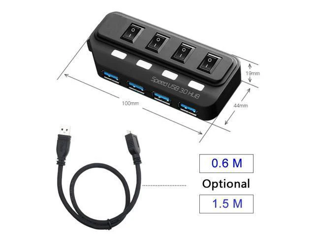 Alt view image 5 of 5 - 5Gbps USB 3.0 HUB 4 USB Ports Switch LED Splitter Adapter with Bold Cable High Speed Hab for imac PC support External Power