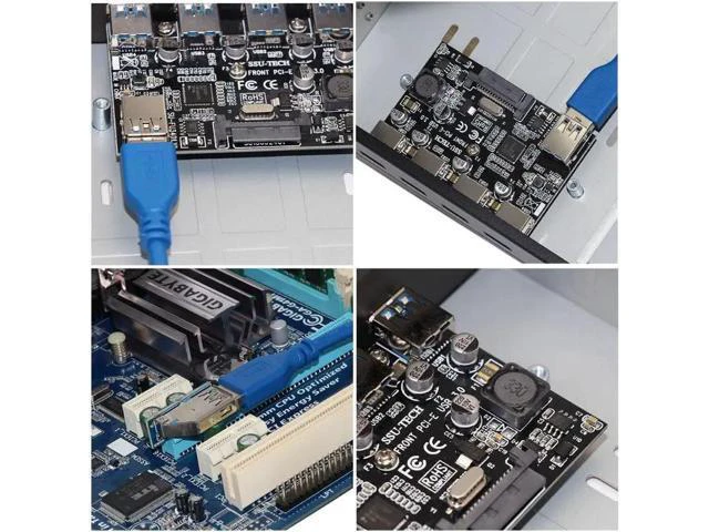 Alt view image 2 of 5 - PCI-E to 4 Port USB 3.0 Front Panel Combo Bracket USB 3.0 5 Gbps PCI Express Expansion Card Adapter for Desktop PC