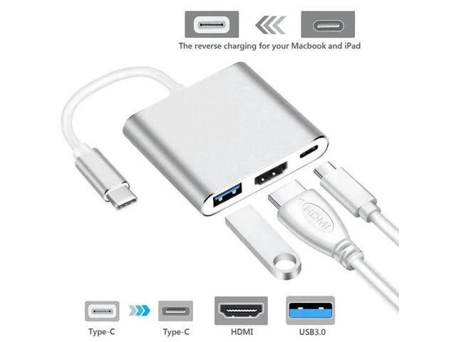 Alt view image 5 of 5 - 3-In-1 USB 3.1 Type-C to / USB3.0 / Type-C Female Aluminum Adapter Multiport Macbook For Apple Adapter Adapter Convert A0R0