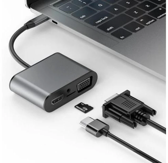 Main image of basix TW8R 8 in 1 USB-C / Type-C to 3 USB 3.0 + USB-C / Type-C + HDMI + VGA Interfaces HUB Adapter with Micro SD Card Slot & 3.5mm AUX - OEM