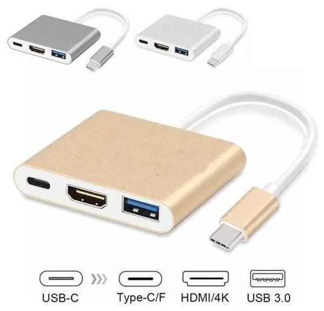 Alt view image 3 of 5 - 3-In-1 USB 3.1 Type-C to / USB3.0 / Type-C Female Aluminum Adapter Multiport Macbook For Apple Adapter Adapter Convert A0R0