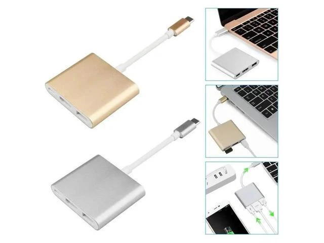Alt view image 4 of 5 - 3-In-1 USB 3.1 Type-C to / USB3.0 / Type-C Female Aluminum Adapter Multiport Macbook For Apple Adapter Adapter Convert A0R0