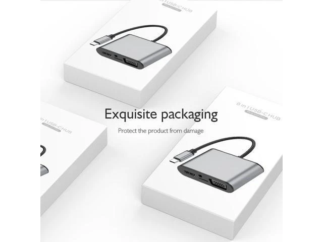 Alt view image 5 of 7 - basix TW8R 8 in 1 USB-C / Type-C to 3 USB 3.0 + USB-C / Type-C + HDMI + VGA Interfaces HUB Adapter with Micro SD Card Slot & 3.5mm AUX - OEM