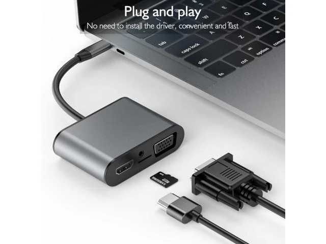Alt view image 6 of 7 - basix TW8R 8 in 1 USB-C / Type-C to 3 USB 3.0 + USB-C / Type-C + HDMI + VGA Interfaces HUB Adapter with Micro SD Card Slot & 3.5mm AUX - OEM