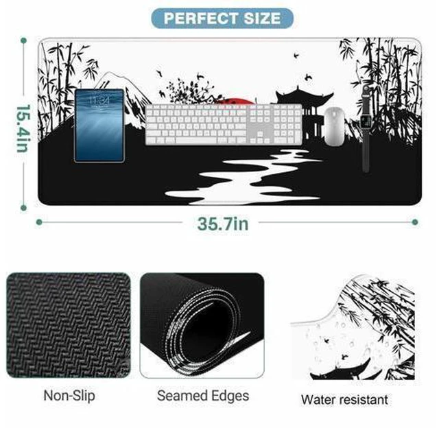 Alt view image 2 of 5 - Y YIHANGBEST Japanese Landscapes Mouse Pad for Desk Red Sunset Mountains Large Gaming Mousepad for Home,Office,Computer,Keyboard Mat 35.4"X15.7"
