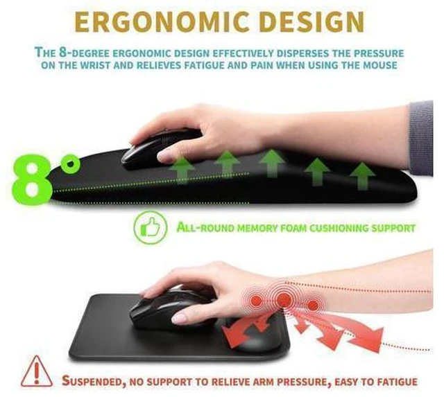 Alt view image 5 of 7 - Ergonomic Mouse Pad Wrist Support with Massage Design, Wrist Rest Pain Relief Mousepad with Memory Foam&Non-Slip PU Base, Mouse Pads for Wireless Mouse & Desk (12x8 inch,Black)