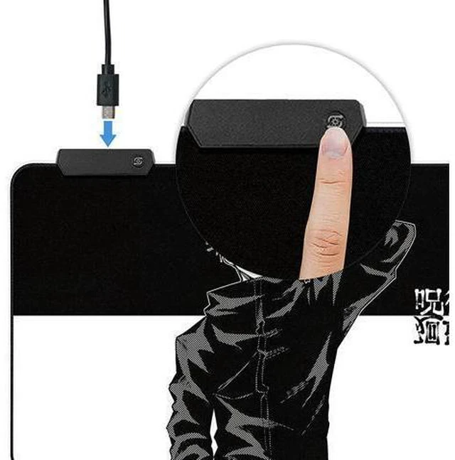 Alt view image 2 of 5 - Jujutsu Kaisen2 Anime Mouse Pad, RGB 14 Light up Modes Large Mousepad with Stitched Edge Frame & Non-Slip Rubber Base, Long Laptop Glowing Desk Pad, Computer Keyboard and Mice Pads Mouse Mat
