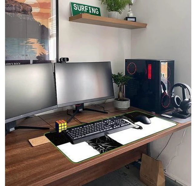 Alt view image 3 of 5 - Jujutsu Kaisen2 Anime Mouse Pad, RGB 14 Light up Modes Large Mousepad with Stitched Edge Frame & Non-Slip Rubber Base, Long Laptop Glowing Desk Pad, Computer Keyboard and Mice Pads Mouse Mat