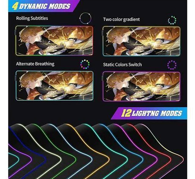 Alt view image 2 of 7 - RGB Mouse pad Anime Zenitsu Agatsuma Custom Design Mousepad,Mouse Pads with Non-Slip Rubber Base,Stitched Edges Mouse mat,Washable Desk pad for Computer Keyboard mice Laptop & PC,35.4x15.7 inch