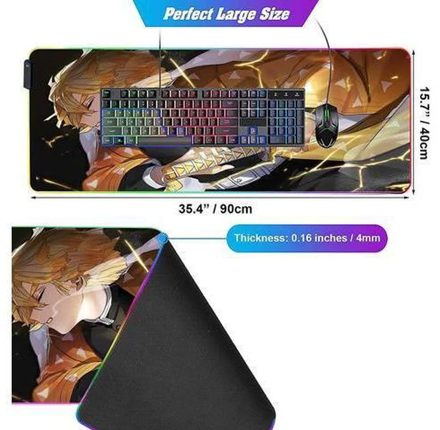 Alt view image 3 of 7 - RGB Mouse pad Anime Zenitsu Agatsuma Custom Design Mousepad,Mouse Pads with Non-Slip Rubber Base,Stitched Edges Mouse mat,Washable Desk pad for Computer Keyboard mice Laptop & PC,35.4x15.7 inch