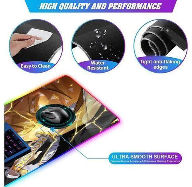 Alt view image 5 of 7 - RGB Mouse pad Anime Zenitsu Agatsuma Custom Design Mousepad,Mouse Pads with Non-Slip Rubber Base,Stitched Edges Mouse mat,Washable Desk pad for Computer Keyboard mice Laptop & PC,35.4x15.7 inch