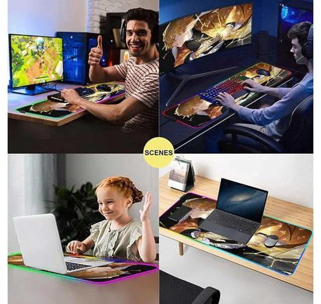 Alt view image 6 of 7 - RGB Mouse pad Anime Zenitsu Agatsuma Custom Design Mousepad,Mouse Pads with Non-Slip Rubber Base,Stitched Edges Mouse mat,Washable Desk pad for Computer Keyboard mice Laptop & PC,35.4x15.7 inch