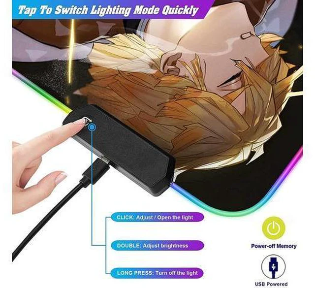 Alt view image 7 of 7 - RGB Mouse pad Anime Zenitsu Agatsuma Custom Design Mousepad,Mouse Pads with Non-Slip Rubber Base,Stitched Edges Mouse mat,Washable Desk pad for Computer Keyboard mice Laptop & PC,35.4x15.7 inch