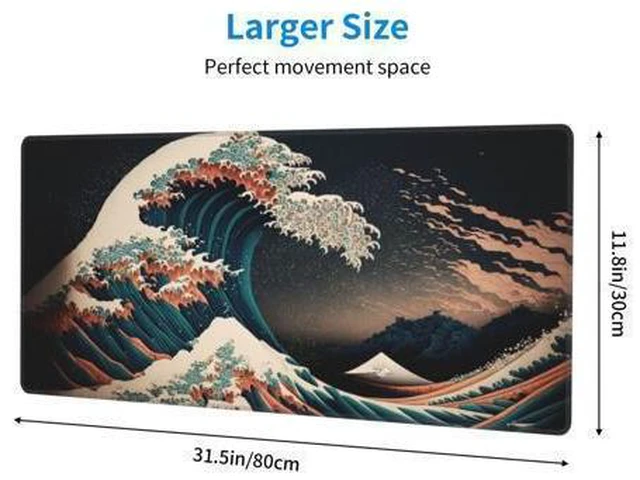 Alt view image 3 of 5 - Japanese Waves in The Dark Gaming Mouse Pad XL, Large Non Slip Rubber Mousepad, Stitched Edges Mouse Pads, Long Extended Mouse Pad,31.5'' X 11.8''