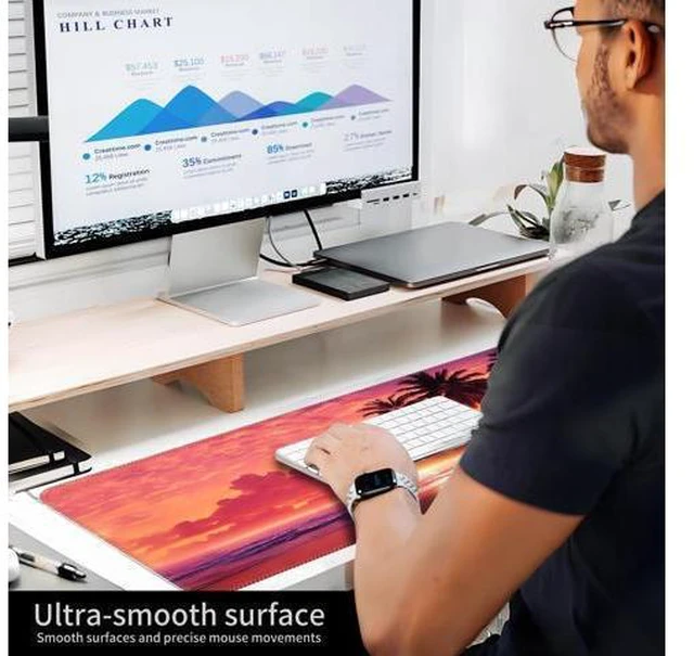 Alt view image 4 of 5 - ALTEKO Large Gaming Mouse Pad, Computer Mouse Mat, Funny Desk Pad Protector Decoration, Big Cute Desk Pad, Non-Slip Base 31.5 x 11.8 in Cute Sunset