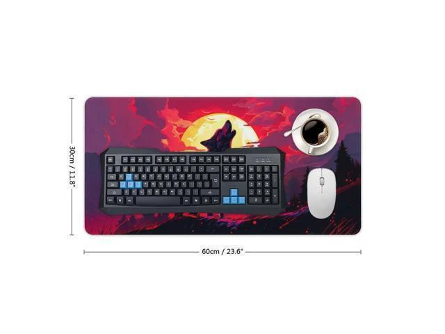 Alt view image 2 of 5 - QEOPGNE Large Mouse Pad Gaming Wolf Red Sun Aesthetic Animal Fantasy Anime Desk Mat for Keyboard and Mouse Mat Non-Slip Rubber Desk Pad 30x60cm
