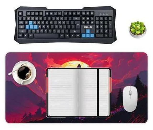 Alt view image 4 of 5 - QEOPGNE Large Mouse Pad Gaming Wolf Red Sun Aesthetic Animal Fantasy Anime Desk Mat for Keyboard and Mouse Mat Non-Slip Rubber Desk Pad 30x60cm