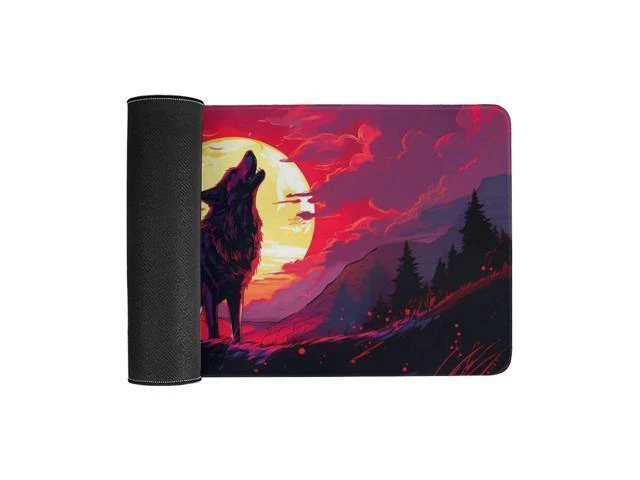 Alt view image 3 of 5 - QEOPGNE Large Mouse Pad Gaming Wolf Red Sun Aesthetic Animal Fantasy Anime Desk Mat for Keyboard and Mouse Mat Non-Slip Rubber Desk Pad 30x60cm
