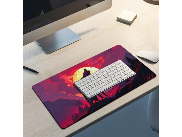 Alt view image 5 of 5 - QEOPGNE Large Mouse Pad Gaming Wolf Red Sun Aesthetic Animal Fantasy Anime Desk Mat for Keyboard and Mouse Mat Non-Slip Rubber Desk Pad 30x60cm