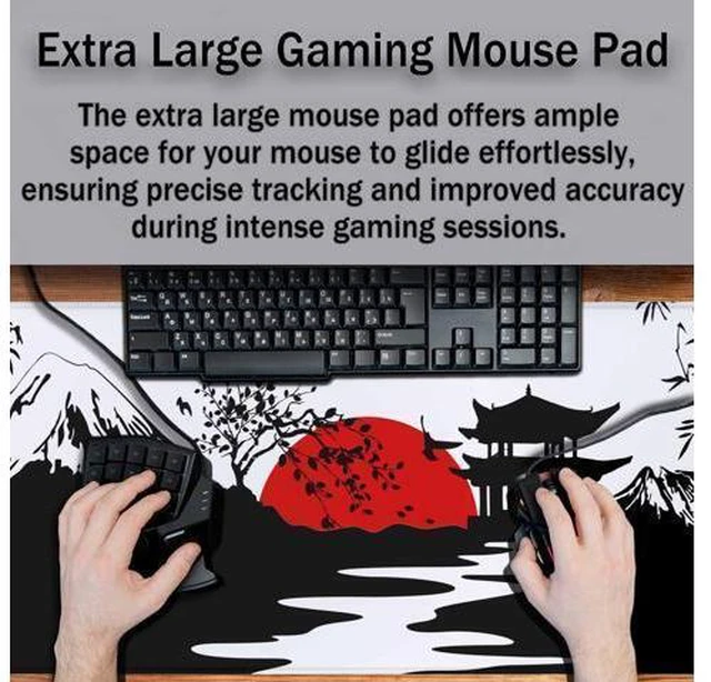 Alt view image 4 of 5 - Y YIHANGBEST Japanese Landscapes Mouse Pad for Desk Red Sunset Mountains Large Gaming Mousepad for Home,Office,Computer,Keyboard Mat 35.4"X15.7"