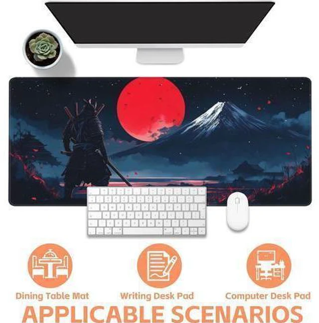 Alt view image 4 of 6 - Mouse Pad Large Samurai and Red Moon Non-Slip Game Desk Mat with Stitched Edge Laptop Keyboard Desk Pad for Work Home Gaming (35.4 x 15.7 Inches)