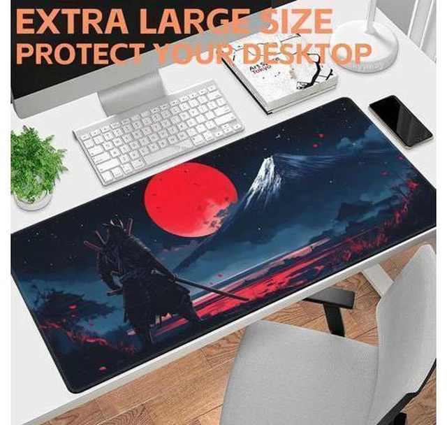 Alt view image 6 of 6 - Mouse Pad Large Samurai and Red Moon Non-Slip Game Desk Mat with Stitched Edge Laptop Keyboard Desk Pad for Work Home Gaming (35.4 x 15.7 Inches)