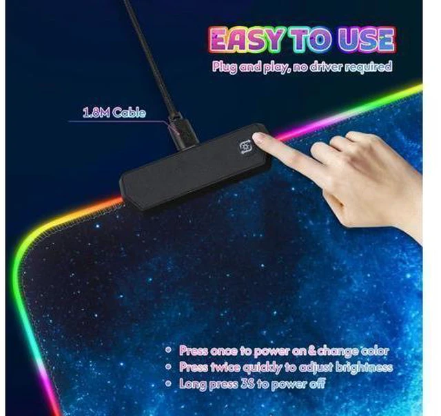 Alt view image 5 of 7 - RGB Mouse Pad Gaming, Large LED Mouse Pad with 14 Lights Modes, 35.4 x 15.7 inches XXL Desk Mat for Keyboard and Mouse, Extended Desk Pad Mat PC Gaming Mousepad AccessoriesBlue Purple Galaxy