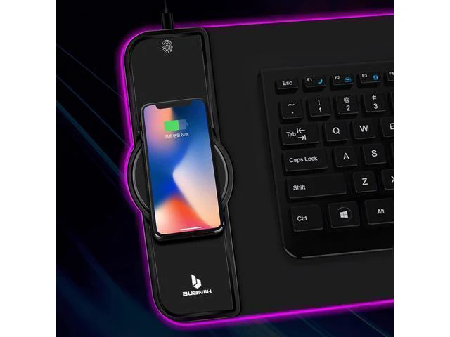 Alt view image 2 of 7 - Mouse Pad,Gaming Desk Mat,Mouse Pad with Wireless Charging,15W Fast Chargering,10 Lighting Modes,for Gaming Keyboard&Mouse,Home&Office,Mobile Phone Devices,31.5"X11.8",Flare Color